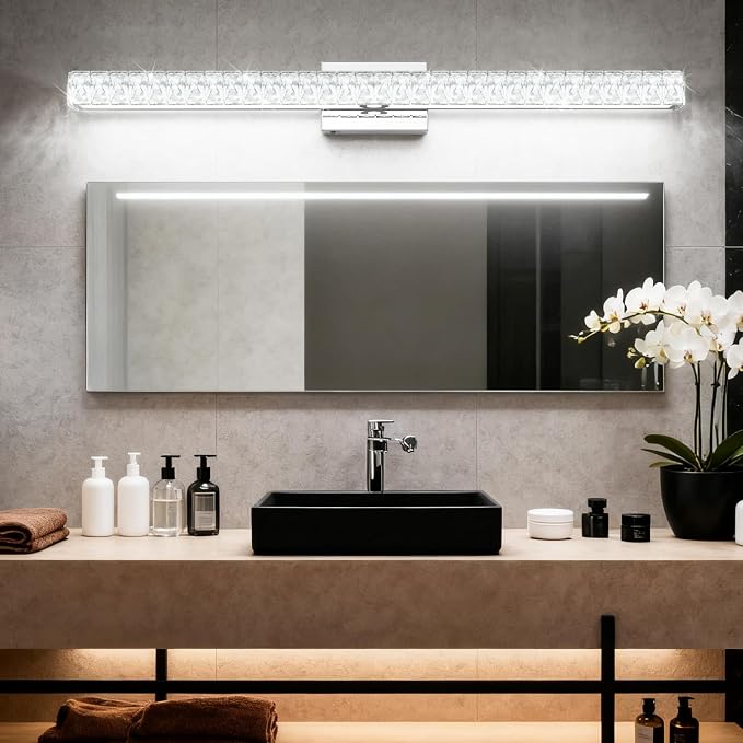 SOLFART Crystal Vanity Lights for Bathroom, 5 Color Adjustable Vanity Lighting Over Mirror,40 Inch Chrome LED Lighting 5CCT