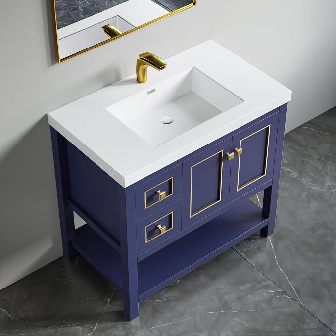 Dowell 37" Bathroom Sink,Single Bowl Vanity Basin,Rectangular Drop-In Bathroom Sink with Overflow,White-000 3722BP