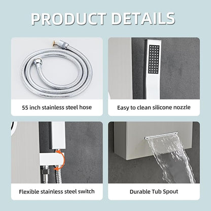 5-In-1Shower Panel Tower System-Brushed Gray | 304 stainless steel Shower Panel Column Tower With Powerful Body Jets,Body Spray,Rainfall,Waterfall,Handheld And Tub Spout