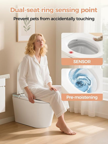 Smart Toilet with Bidet Built in, Auto Lid Open/Close, ADA Height Heated Seat, Warm Water/Dryer, Night Light, Dual Auto Flush, Foot Sensor Operation, Modern Elongated One-Piece Toilet