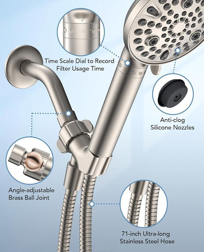 MakeFit Filtered Shower Head with Handheld-10 Modes High Pressure Showerhead with Built-in Power Wash,Long 71-inch Hose & Adjustable Bracket, Water Softener Filter Beads for Hard Water-Remove Chlorine