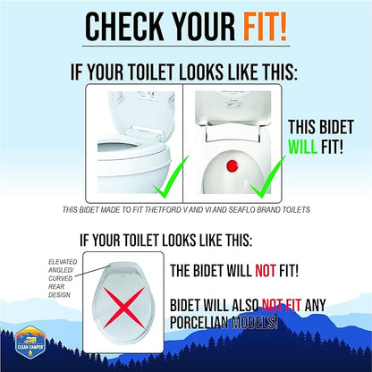 RV Bidet – Only Fits Thetford V, Thetford VI & SeaFlo Plastic Toilets – Not for Porcelain RV Toilets– Easy Install, Front & Rear Spray, Saves 80% TP – Best RV Bathroom Upgrade
