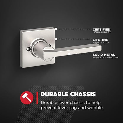 Kwikset Casey Dummy Door Handle, Single Sided Lever for Closets, French Double Doors, and Pantry, Satin Nickel Non-Turning Reversible Interior Push/Pull Lever, with Microban Protection (Pack of 6)