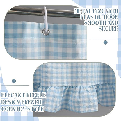 HunnmingRe Ruffled Gingham Shower Curtain Light Blue | 72'' x 72'' Vintage Farmhouse Curtain, Cotton Cottage Core Rural Checkered Plaid Decor, Fall Shower Curtain for Bathroom