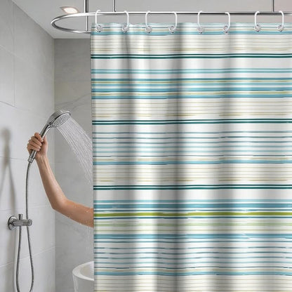Neutral Modern Striped Shower Curtain Abstract Luxury Ocean Aesthetic | Rustic Shower Curtains for Bathroom, Waterproof Bath Curtain with Hooks Machine Washable Bathtub Curtains 72x78 Inch Blue