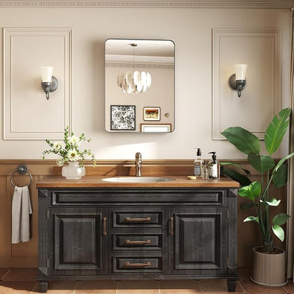24x32 in Medicine Cabinet with Mirror for Bathroom, Matte Black | Fully Assembled; Recessed or Surface Wall Mount; Metal Cabinet with Tempered Glass Mirror and Two Adjustable Glass Shelves