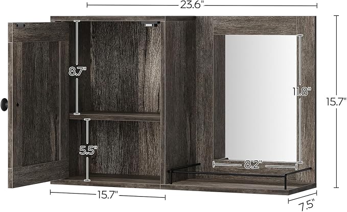 YATINEY Medicine Wall Cabinet with Mirror, Bathroom Mirror with Storage, Medicine Cabinet Mirror, Wall Mounted Home Storage, Adjustable Shelf, for Laundry Room, Bedroom, Camper, Hallway, Smoky Oak