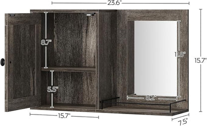 YATINEY Medicine Wall Cabinet with Mirror, Bathroom Mirror with Storage, Medicine Cabinet Mirror, Wall Mounted Home Storage, Adjustable Shelf, for Laundry Room, Bedroom, Camper, Hallway, Smoky Oak