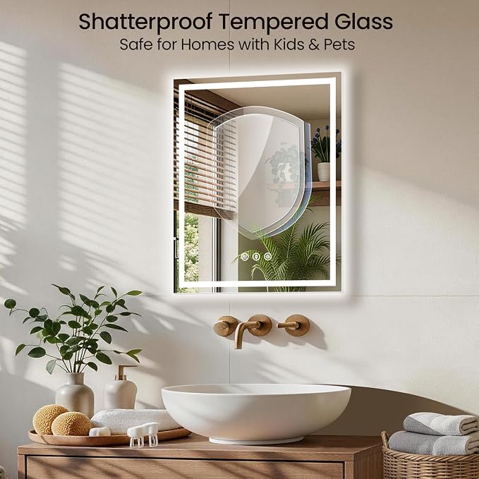 28x36 LED Bathroom Mirror with Anti-Fog, Backlit & Front Lit, Memory | Stepless Dimmable 3 Color CRI 95+ Shatterproof Tempered Glass ETL Listed for Safety Lighted Bathroom Vanity Mirror for Wall