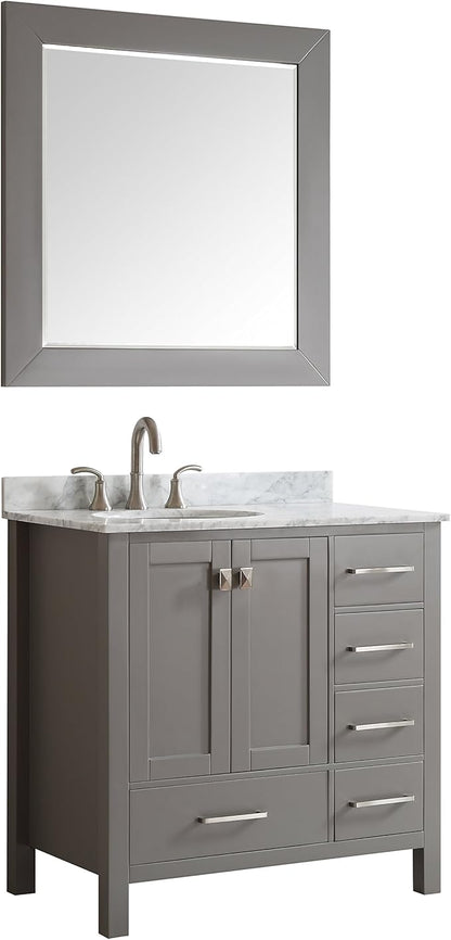 Eviva Aberdeen Grey BathVanity with Sink - 36 Inch Solid Wood Vanity Set -Bathroom Sink Cabinet - Contemporary Small Bath Vanity with Premium Countertop - Freestanding Bathroom Vanity