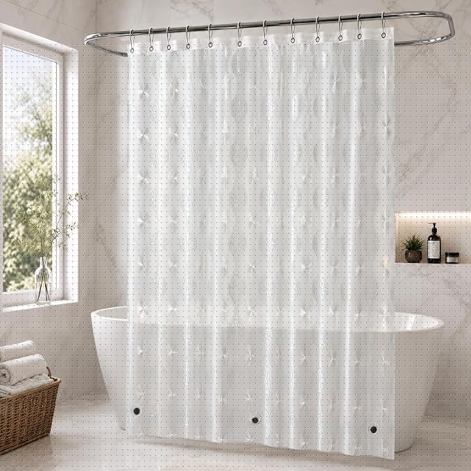 EurCross Long Translucent Textured Shower Curtain with 3 Heavy Duty Magnets, PVC-Free Excellent Hand Feel PEVA Frosted Paisley Pattern Design 110g/m2 Weighted Shower Curtain Liner Length 78 inch