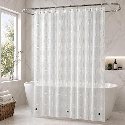 EurCross Translucent PEVA Textured Shower Curtain, PVC-Free & Excellent Hand Feel Frosted Paisley Pattern Design 110g/m2 Weighted Shower Curtain Liner with 3 Stronger Magnetic Magnets