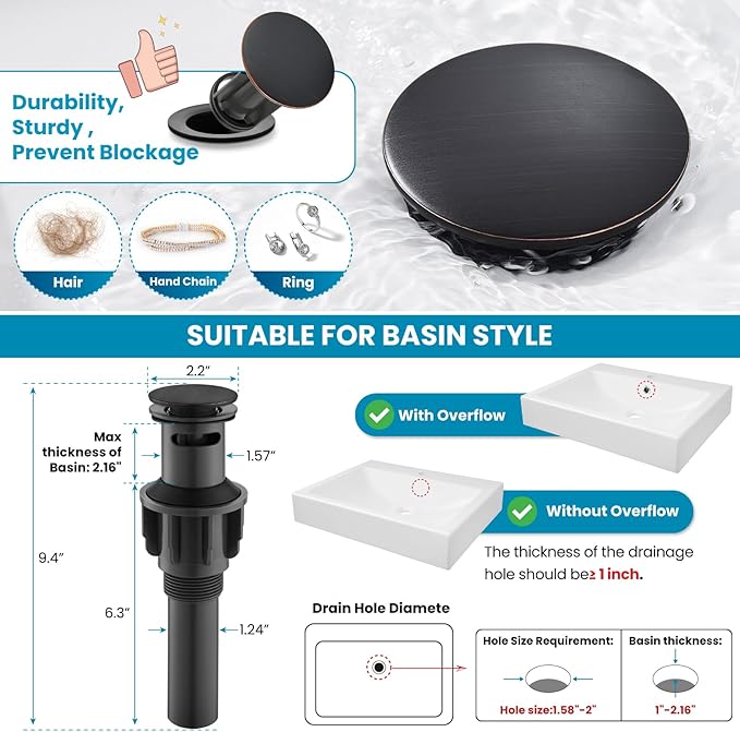 gotonovo 8 Inch Widespread Bathroom Faucets for Sink 3 Hole 2 Lever Handle Deck Mount with Pop Up Drain Hot and Cold Water Supply Lines Oil Rubbed Bronze