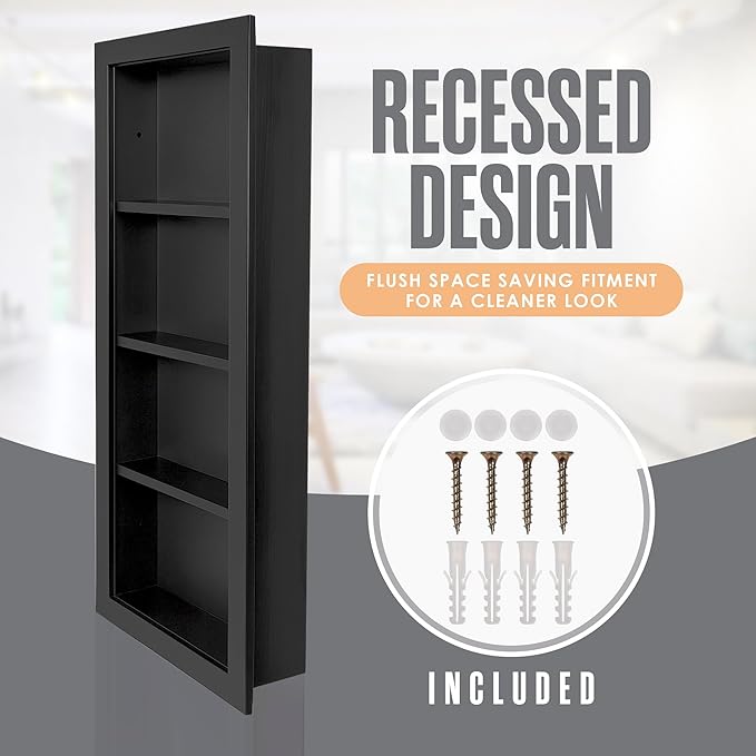 Houseables Recessed Medicine Cabinet, Recessed Wall Niche, in Wall Medicine Cabinet, Bathroom Niche, Insert for Drywall, Between Studs Shelf Replacement, Without Mirror, No Mirror, 14x36 ID, 17x38 OD