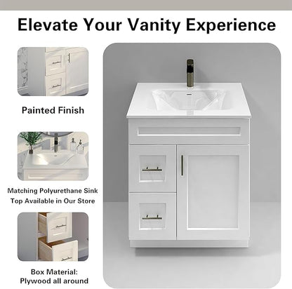 30" Shaker Bathroom Vanity Sink Base with Drawers (Ready-to-Assemble) (Vanity Base in White Shaker)
