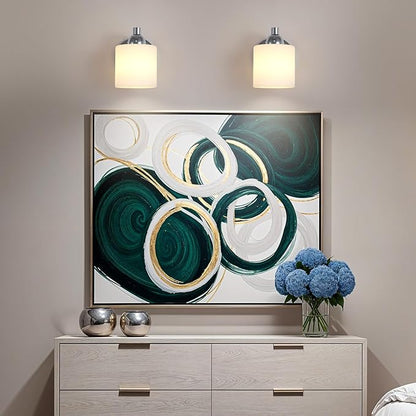 Polished Chrome Milk Glass Wall Sconces, 1 Pack Hardwired Indoor Wall Light Fixtures for Living Room, Hallway, Bedroom, Ceramic E26 Sockets (Bulbs Not Included)