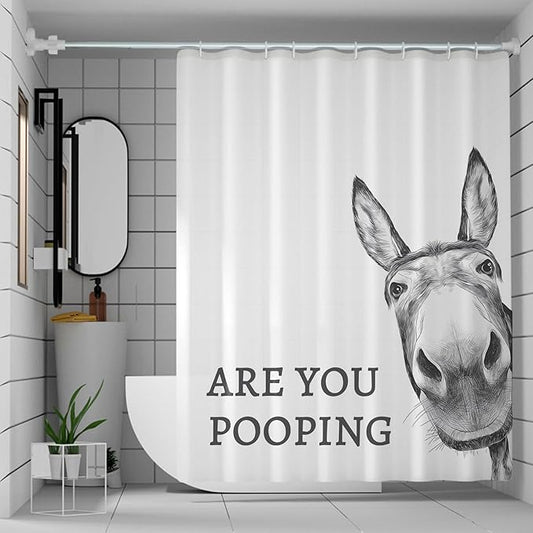 Funny Donkey Shower Curtain - Waterproof Fabric Shower Curtain Set for Bathroom Decor - are You Pooping Shower Curtain