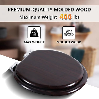 Round Toilet Seat Molded Wood Toilet Seat with Quietly Close and Quick Release Hinges, Easy to Install also Easy to Clean by Angol Shiold (Round, Dark Brown)