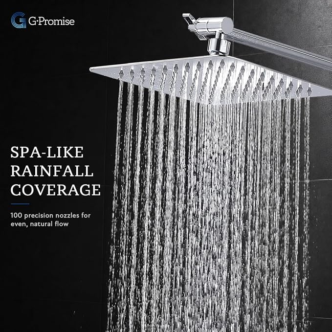 G-Promise All Metal 10" Dual Square Shower Head Combo | Rain Shower Head | Handheld Shower Wand | Adjustable | Smooth 3-Way Diverter | 71" Extra Long Hose - A Bathroom Upgrade (Chrome) | Built to Last, Easy Install, Adjustable Height & Angle for All He...