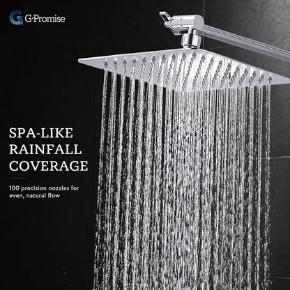 G-Promise All Metal 10" Dual Square Shower Head Combo | Rain Shower Head | Handheld Shower Wand | Adjustable | Smooth 3-Way Diverter | 71" Extra Long Hose - A Bathroom Upgrade (Chrome) | Built to Last, Easy Install, Adjustable Height & Angle for All He...
