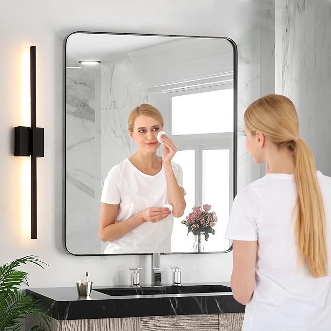 Black Wall Sconces Set of Two, 28 Inch Dimmable LED Bathroom | Wall Sconce Modern Black Sconces Set of 2 for Bathroom, Living Room, Bedroom, Hardwired 3000K (2 Pack)