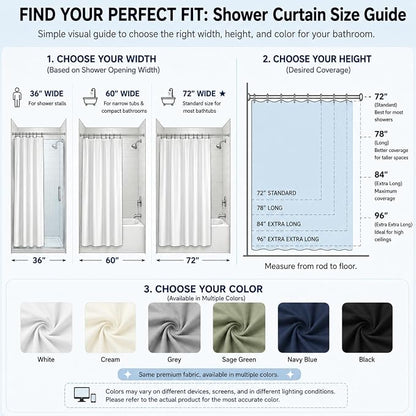 Waterproof Fabric Shower Curtain Liner, TPU Coated, PEVA-Free & Odorless, Hotel Quality, 3 Magnets, Rust-Proof Metal Grommets, Machine Washable, White, 36x72 Inch