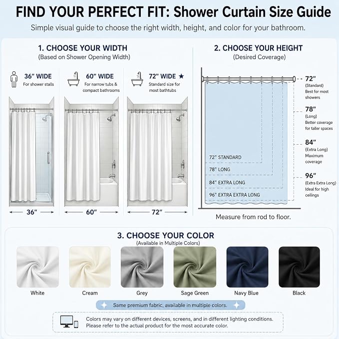 Waterproof Fabric Shower Curtain Liner, TPU Coated, PEVA-Free & Odorless, Hotel Quality, 3 Magnets, Rust-Proof Metal Grommets, Machine Washable, White, 72x72 Inch, Pack of 2