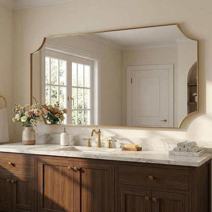 Scalloped 30"x55" Gold Mirrors for Bathroom Sink | Anti-Rust Stainless Steel Frame, Vertical & Horizontal Hang, Elegant Home Accent, Ideal for Large Bathroom & Powder Room