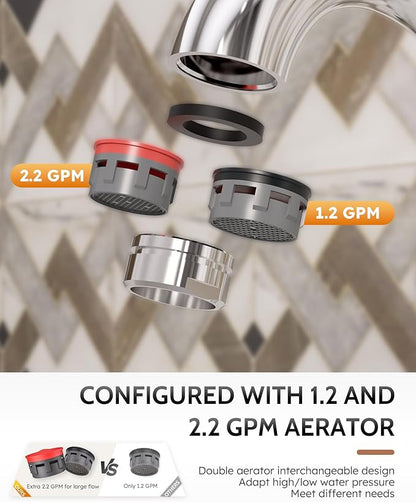 WOWOW Bathroom Faucet 2 Handle 4 Inch Centerset Bathroom Sink Faucet Lead-Free Basin Mixer Tap Lift Rod Drain Stopper, Two-Handle Center-Set Lavatory Faucet Chrome