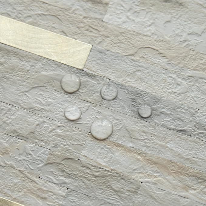 AULIGET 2 Sheets Faux Stone Peel and Stick Backsplash, Beige Marble Look PVC Wall Tile Stick on Backsplash for Kitchen and Bathroom