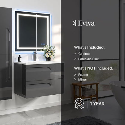Eviva Joy 32 in. Gray Wall MountSingle Sink Bath Vanity with Porcelain Top and Integrated Sink