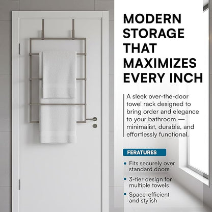 Honey-Can-Do Over-The-Door 3-Tier Towel Rack - Chrome Steel Bathroom & Closet Storage Organizer for Hanging Towels, Clothes, Robes
