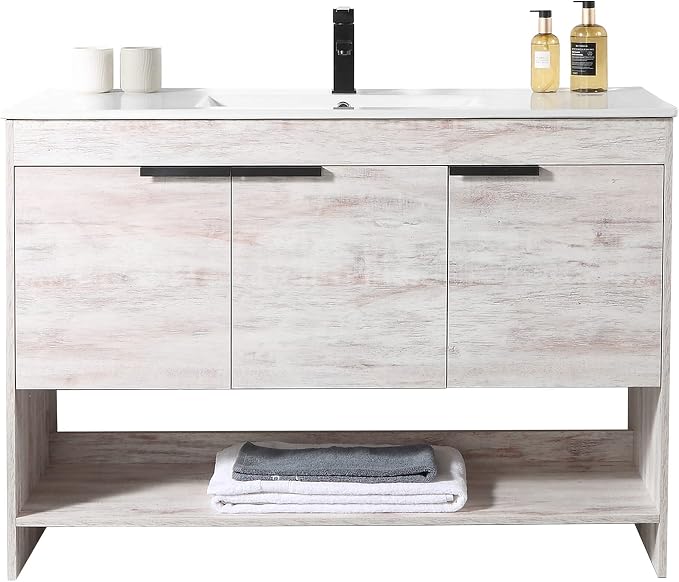 Phoenix 48 Inch Bathroom Vanity with Sink – Modern Design, Soft-Close Doors, Storage Drawers, Durable Build – White Vanity for Small Bathrooms (Full Assembly Required)