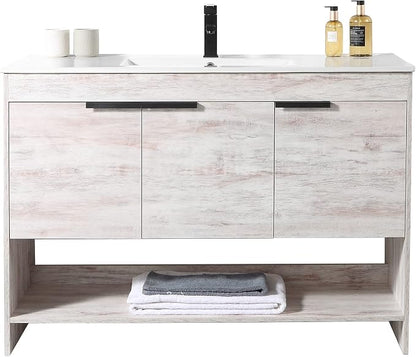 Phoenix 48 Inch Bathroom Vanity with Sink – Modern Design, Soft-Close Doors, Storage Drawers, Durable Build – White Vanity for Small Bathrooms (Full Assembly Required)