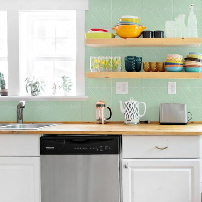 STICKGOO Herringbone Peel and Stick Backsplash, Light Green, 10 Sheets | 12.6 x 9.7 in, Thicker Rectangular Vinyl Stick-On Wall Tiles, Easy Alignment, Waterproof, Easy to Clean, Kitchen/Bathroom