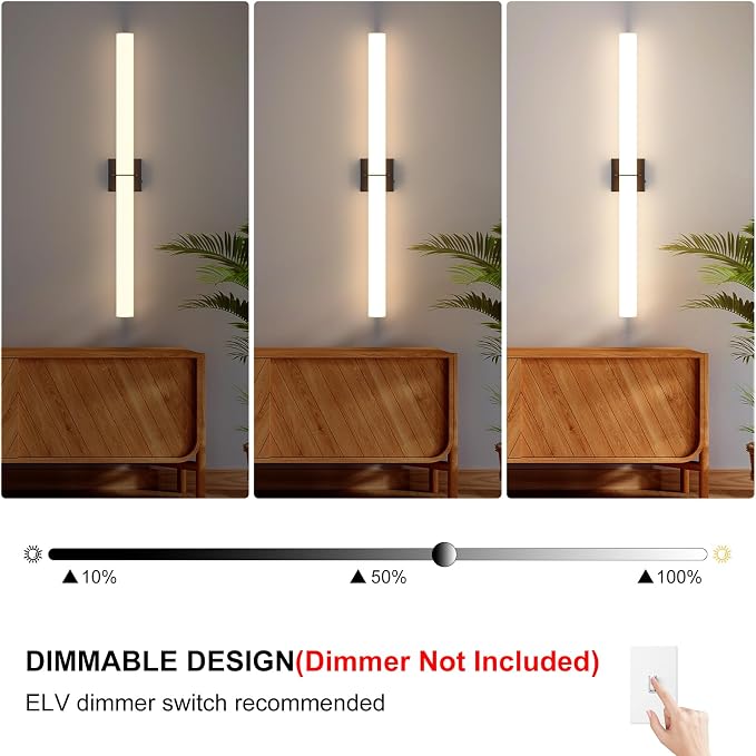 39 Inch 42W Led Bathroom Vanity Light,3000K-6000K Dimmable Vanity Lighting Fixtures with White Acrylic Lampshade,Indoor Hardwired Wall Light Over Mirror for Mirror Restroom(Black,1 Pack)