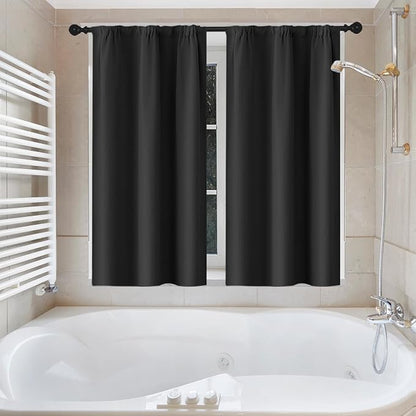 Shower Curtain Set, for Bathroom Decor 72" x 72", Modern Black | Black Waffle Textured Solid Waffle Textured Cloth Waterproof Matching Window Shower Curtain 36 x 30 Inches