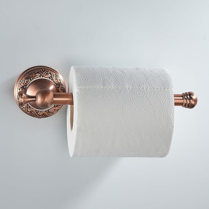 Red Copper Bath Roll Toilet Paper Holder, Wall Mounted Red Bathroom Hardware Accessories, Pattern Carving Design, PBR-4386Z
