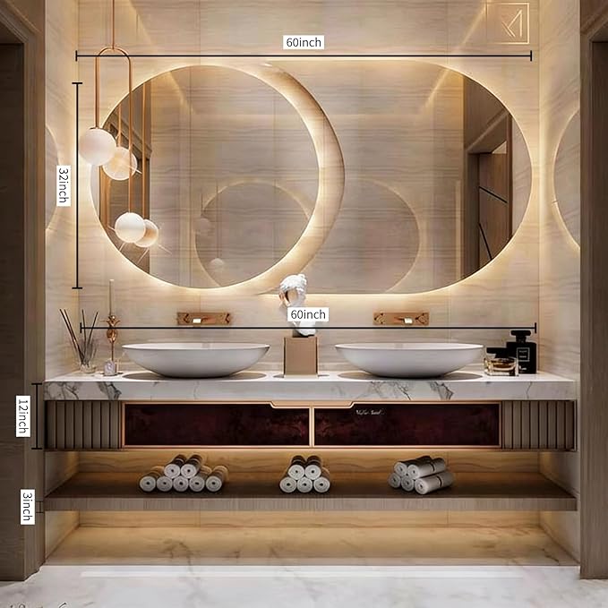 Oneroom Floating Bathroom Vanity Set with Double Sinkbathroom Cabinet with Sink,Giant Mirror-Lighted Vanity Mirror wall Mounted,Bathroom Vanity with Double Sink/wall Mirror for Bathroom