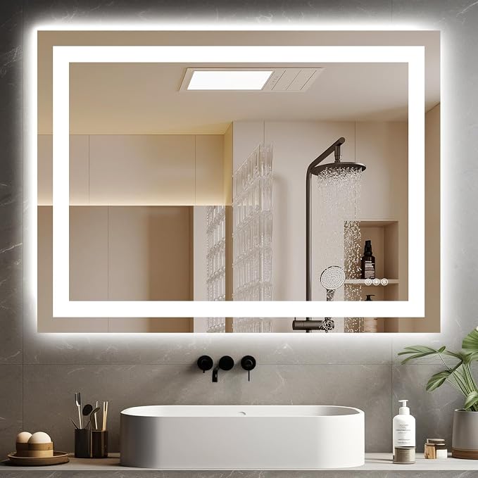 Hivone 40"X30" LED Bathroom Mirror with Lights, Anti-Fog, Dimmable, Backlit + Front Lit, Smart Bathroom Vanity Mirror, Memory Function, Shatterproof, Tempered Glass (Horizontal/Vertical)