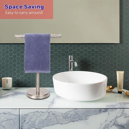 Hand Towel Holder Stand for Bathroom Vanity Countertop SUS304 Stainless Steel T-Shape Free Standing Towel Rack Stand Towel Bar for Bathroom Kitchen (Brushed Nickel)