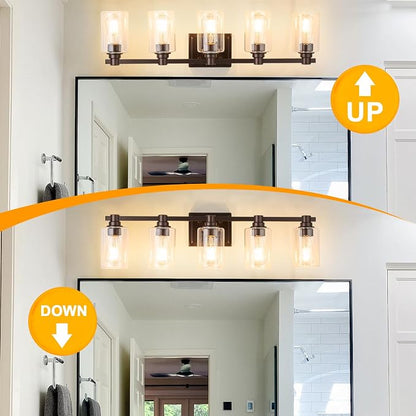 5 Lights Bathroom Lighting Fixtures Over Mirror Oil Rubbed Bronze Bathroom Vanity Light Fixture Farmhouse Vanity Light Vintage for Bedroom Living Room Hallway