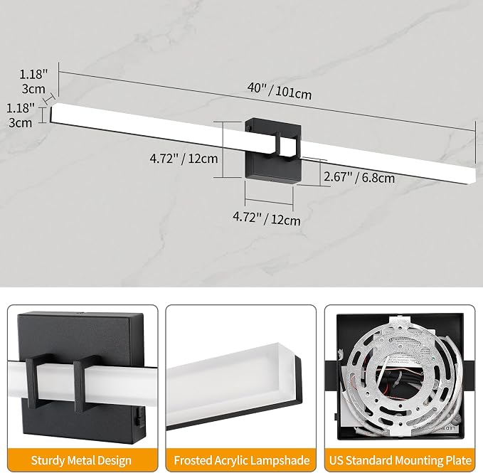 Modern Black Vanity Light Bar 40 Inch, 30W 5CCT Dimmable Bathroom Light Fixtures LED Wall Lighting Fixture