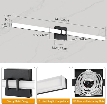 Modern Black Vanity Light Bar 40 Inch, 30W 5CCT Dimmable Bathroom Light Fixtures LED Wall Lighting Fixture
