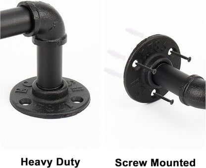 NearMoon 5-Pieces Industrial Pipe Bathroom Hardware Set, Include Towel Bar, Toilet Paper Holder and 3 Robe Hooks, Heavy Duty DIY Style Wall Mounted Rustic Decor Accessories Kit (Black, 24 Inch)