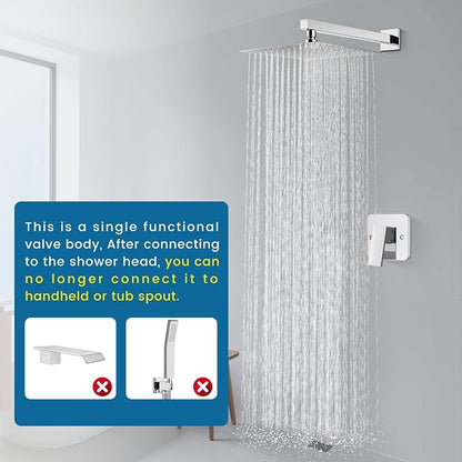 Polished Chrome Shower Faucet Set, 12 Inch Rain Shower System with Valve | Complete Rain Shower Set with Valve, Single Handle Wall Mount Design