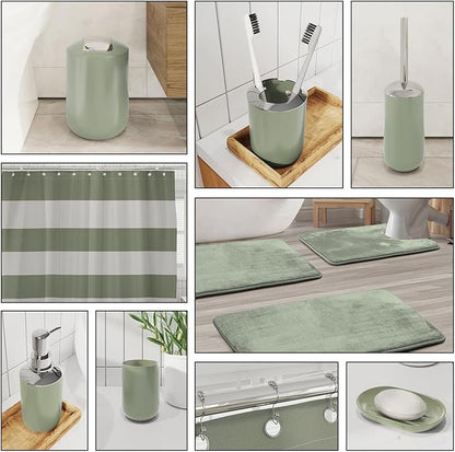 Clara Clark Bathroom Set - Sage Green Bathroom Accessories Set, Bathroom Sets with Shower Curtain and Rugs, 23PC Shower Curtain Set with Liner, Soap Dispenser, Soap Dish, and Toilet Brush Holder