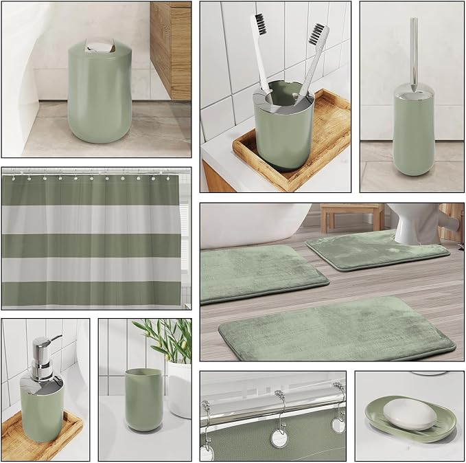 Clara Clark Bathroom Accessories Set - 28PC Bathroom Set with Adhesive Corner Shower Caddy Hanging, Bathroom Sets with Shower Curtain and Rugs, Sage Green Shower Curtain Set with Bathroom Trash Can
