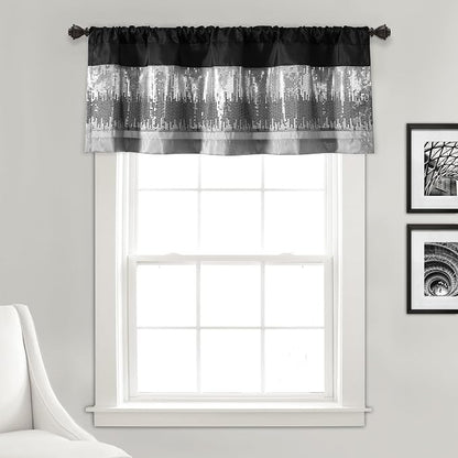 Lush Decor Night Sky Sequins Valance Curtain Single, 52"W x 18"L Black & Gray - Kitchen Curtains Valances For Windows - Bathroom Curtains Window