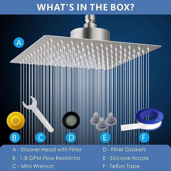 Voolan Rain Shower Head with Filtered - High Flow Large Rainfall Shower Heads Made of Stainless Steel - Waterfall Showerhead Filter For Hard Water(12" Brushed Nickel)